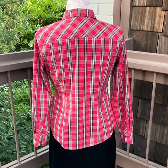Talbots red christmas plaid button down blouse size 4 - Picture 3 of 13